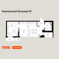Планировка однокомнатной(квартира) площадью 36.2 квадратных метров в “ЖК Кавказский бульвар 51”