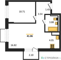 Планировка однокомнатной(квартира) площадью 41.06 квадратных метров в “ЖК Томилино Парк”