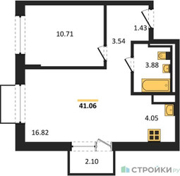 Планировка однокомнатной(квартира) площадью 41.06 квадратных метров в ЖК “ЖК Томилино Парк”