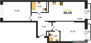 Планировка двухкомнатной(квартира) площадью 66.5 квадратных метров в “ЖК Первый квартал”