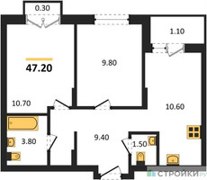 Планировка двухкомнатной(квартира) площадью 47.2 квадратных метров в “ЖК Равновесие”