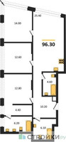 Планировка трехкомнатной(квартира) площадью 96.3 квадратных метров в “ЖК Остров”