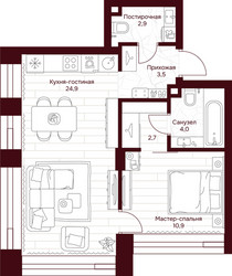Планировка однокомнатной(квартира) площадью 48.9 квадратных метров в ЖК “ЖК Дом 7 Даниловский”