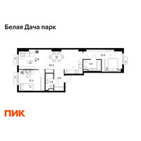 Планировка двухкомнатной(квартира) площадью 69 квадратных метров в “ЖК Белая Дача парк”