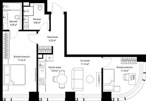 Планировка двухкомнатной(квартира) площадью 63.93 квадратных метров в “ЖК Веер”