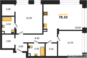 Планировка двухкомнатной(квартира) площадью 78.1 квадратных метров в “ЖК Шагал”