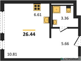 Планировка студии(квартира) площадью 26.44 квадратных метров в “ЖК Мытищи Парк”