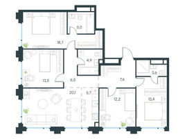 Планировка 4+ комнатной(квартира) площадью 111.2 квадратных метров в “ЖК Level Бауманская”
