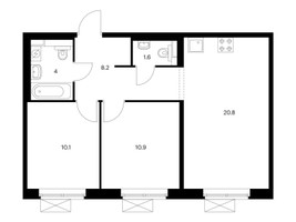 Планировка двухкомнатной(квартира) площадью 55.6 квадратных метров в “ЖК Люблинский парк”