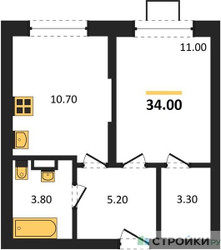 Планировка однокомнатной(квартира) площадью 34 квадратных метров в ЖК “ЖК Видный берег 2”