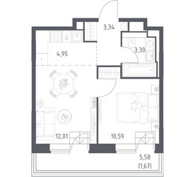 Планировка однокомнатной(квартира) площадью 35.86 квадратных метров в ЖК “ЖК Верейская 41”