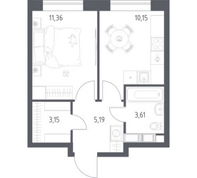 Планировка однокомнатной(квартира) площадью 33.46 квадратных метров в ЖК “ЖК Цветочные Поляны”