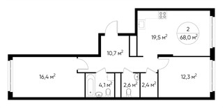 Планировка двухкомнатной(квартира) площадью 68 квадратных метров в “ЖК Переделкино Ближнее”