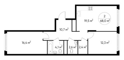 Планировка двухкомнатной(квартира) площадью 68 квадратных метров в ЖК “ЖК Переделкино Ближнее”