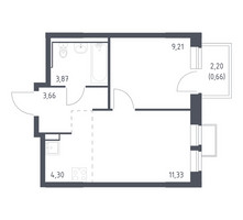 Планировка однокомнатной(квартира) площадью 33.03 квадратных метров в “ЖК Молжаниново”