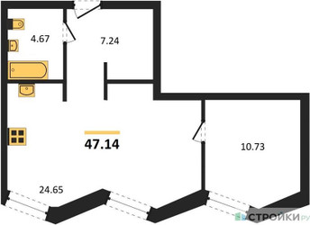 Планировка однокомнатной(апартаменты) площадью 47.14 квадратных метров в ЖК “ЖК Insider (Инсайдер)”