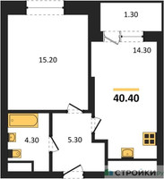Планировка однокомнатной(квартира) площадью 40.4 квадратных метров в “ЖК Пушкино Град”