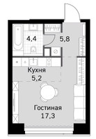 Планировка студии(квартира) площадью 32.7 квадратных метров в ЖК “ЖК Amber City (Амбер Сити)”