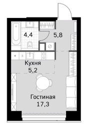 Планировка студии(квартира) площадью 32.7 квадратных метров в ЖК “ЖК Amber City (Амбер Сити)”