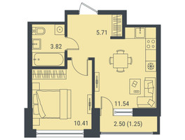 Планировка однокомнатной(квартира) площадью 32.7 квадратных метров в “ЖК Левел Лесной”