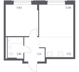 Планировка однокомнатной(квартира) площадью 39.93 квадратных метров в ЖК “ЖК Квартал Западный”