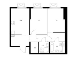 Планировка двухкомнатной(квартира) площадью 58.1 квадратных метров в “ЖК Люблинский парк”
