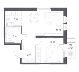 Планировка однокомнатной(квартира) площадью 47.51 квадратных метров в ЖК “ЖК Большое Путилково”