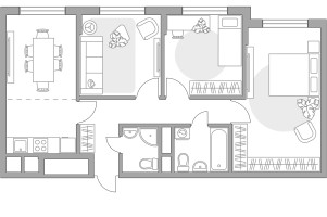 Планировка трехкомнатной(квартира) площадью 69.91 квадратных метров в “ЖК Императорские Мытищи”