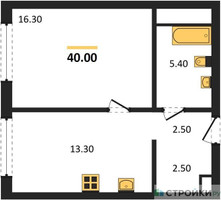 Планировка однокомнатной(квартира) площадью 40 квадратных метров в “Акценты”