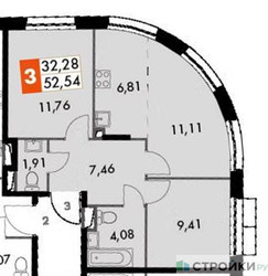 Планировка двухкомнатной(квартира) площадью 52.54 квадратных метров в ЖК “ЖК Движение. Говорово”