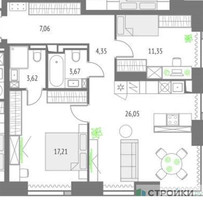 Планировка двухкомнатной(квартира) площадью 73.31 квадратных метров в “ЖК Upside Towers (Апсайд Тауэрс)”