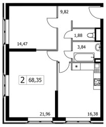 Планировка двухкомнатной(квартира) площадью 68.35 квадратных метров в ЖК “ЖК Городские Истории”