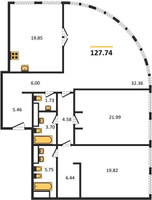 Планировка трехкомнатной(квартира) площадью 127.74 квадратных метров в “ЖК Sky View (Скай Вью)”