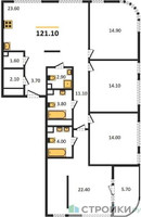 Планировка 4+ комнатной(квартира) площадью 121.1 квадратных метров в “ЖК Shagal (Шагал)”