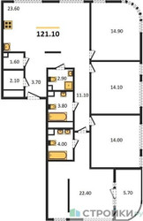 Планировка 4+ комнатной(квартира) площадью 121.1 квадратных метров в ЖК “ЖК Shagal (Шагал)”