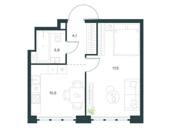 Планировка однокомнатной(квартира) площадью 35.9 квадратных метров в ЖК “ЖК Левел Южнопортовая”