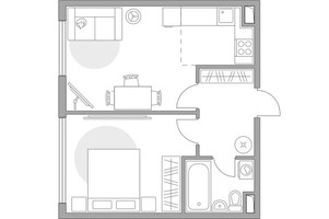 Планировка двухкомнатной(квартира) площадью 42.2 квадратных метров в “ЖК Бригантина”