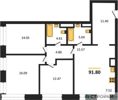 Планировка трехкомнатной(квартира) площадью 91.8 квадратных метров в “ЖК Собрание клубных домов West Garden (Вест Гарден)”