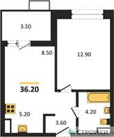 Планировка однокомнатной(квартира) площадью 36.2 квадратных метров в “ЖК Бунинские кварталы”