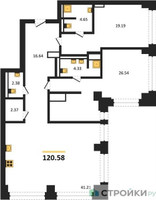 Планировка двухкомнатной(квартира) площадью 121.21 квадратных метров в “ЖК Forum (Форум)”