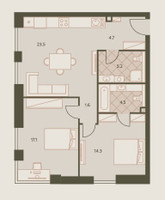 Планировка трехкомнатной(квартира) площадью 72 квадратных метров в “ЖК Eniteo”
