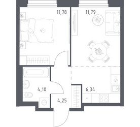 Планировка однокомнатной(квартира) площадью 38.26 квадратных метров в ЖК “ЖК Новое Внуково”