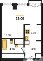 Планировка студии(апартаменты) площадью 29 квадратных метров в “ЖК Emotion (Эмоушен)”