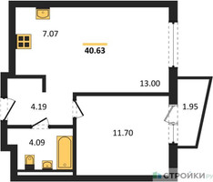 Планировка однокомнатной(квартира) площадью 40.63 квадратных метров в “ЖК Квартал Авиаторов”