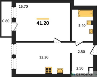 Планировка однокомнатной(квартира) площадью 41.2 квадратных метров в ЖК “Акценты”