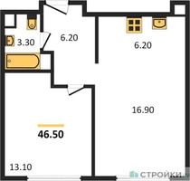 Планировка однокомнатной(квартира) площадью 46.5 квадратных метров в “ЖК Архитектор”