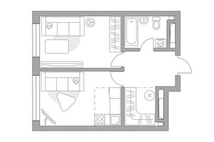 Планировка двухкомнатной(квартира) площадью 41.22 квадратных метров в “ЖК Тринити”