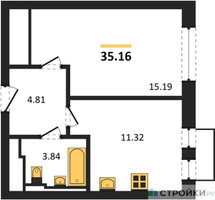 Планировка однокомнатной(квартира) площадью 35.16 квадратных метров в “ЖК Рублевский Квартал”