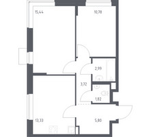 Планировка двухкомнатной(квартира) площадью 53.88 квадратных метров в “ЖК Подольские кварталы”