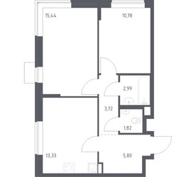 Планировка двухкомнатной(квартира) площадью 53.88 квадратных метров в ЖК “ЖК Подольские кварталы”